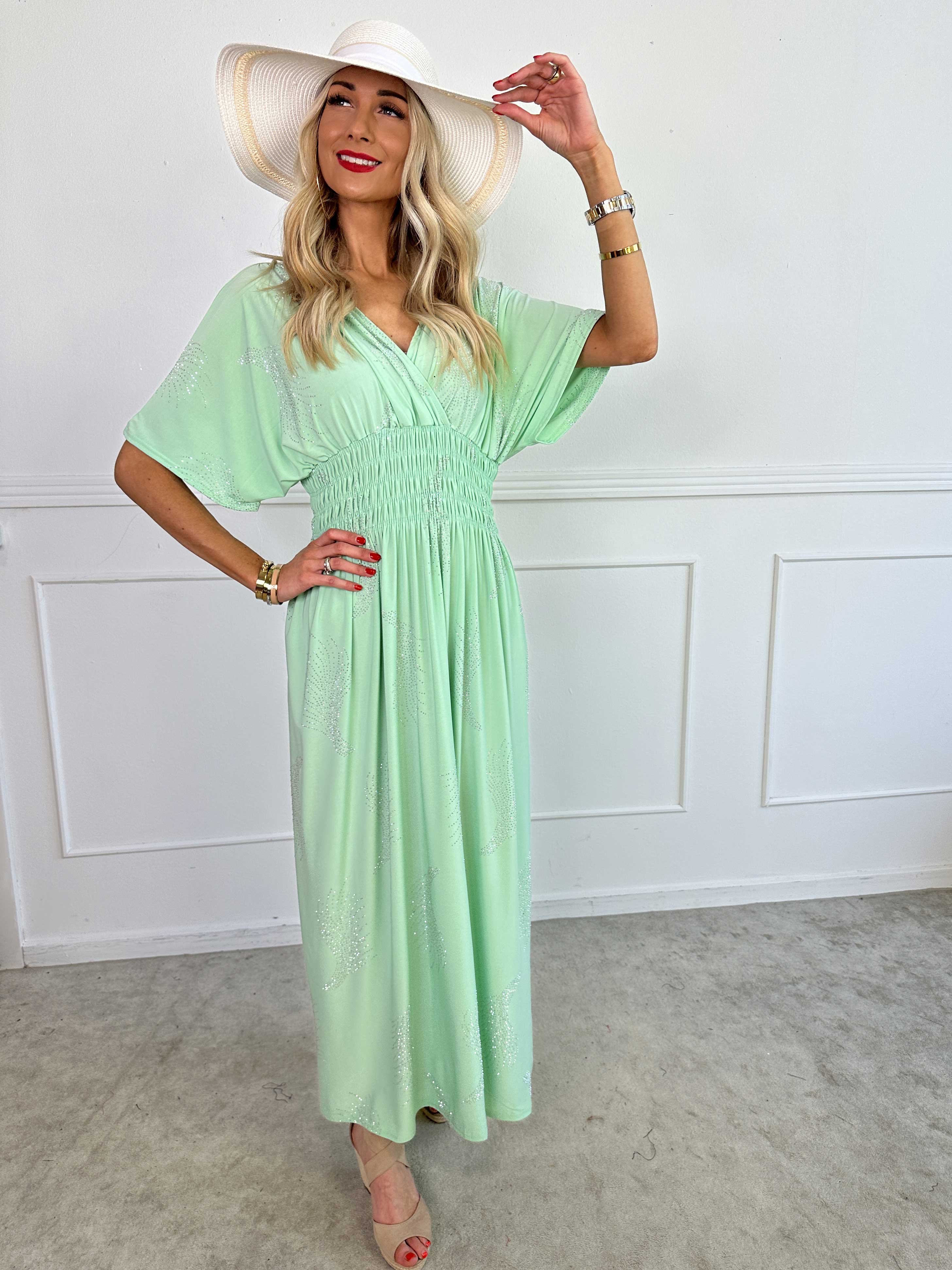 Pams Leaf Crystal - Lang elastisk kjole med mønster af similisten